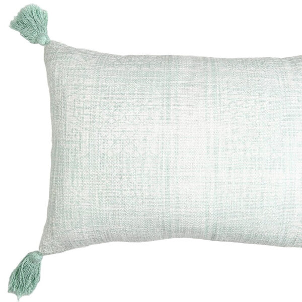 16" X 24" Mint Green Hand Woven Indoor Outdoor Throw Pillow Cover With Tassels