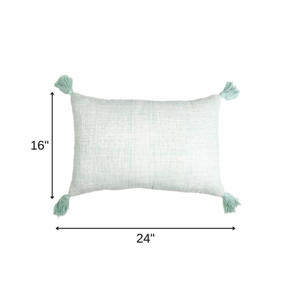 16" X 24" Mint Green Hand Woven Indoor Outdoor Throw Pillow Cover With Tassels