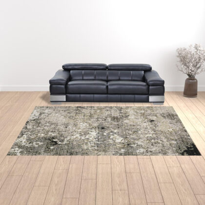 10' X 13' Grey Ivory Beige Charcoal Black Tan And Brown Abstract Power Loom Stain Resistant Area Rug