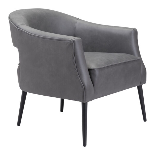27" Gray And Gold Faux Leather And Upholstered Arm Chair