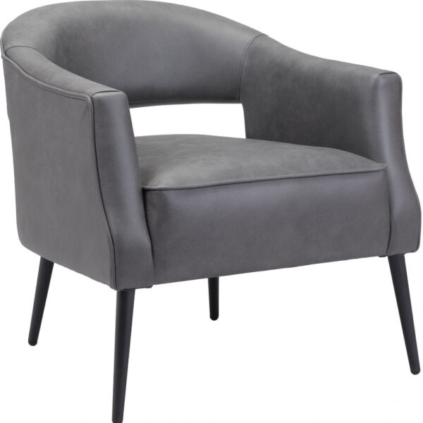 27" Gray And Gold Faux Leather And Upholstered Arm Chair