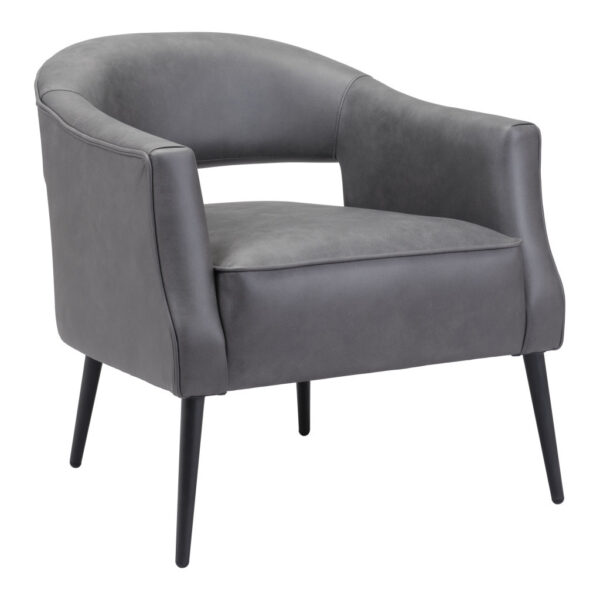 27" Gray And Gold Faux Leather And Upholstered Arm Chair