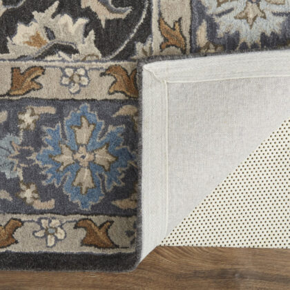 8' X 10' Taupe Blue And Ivory Wool Floral Tufted Handmade Stain Resistant Area Rug