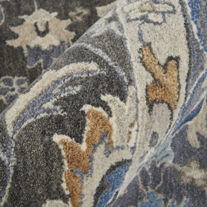 8' X 10' Taupe Blue And Ivory Wool Floral Tufted Handmade Stain Resistant Area Rug