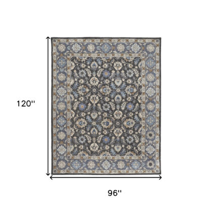 8' X 10' Taupe Blue And Ivory Wool Floral Tufted Handmade Stain Resistant Area Rug