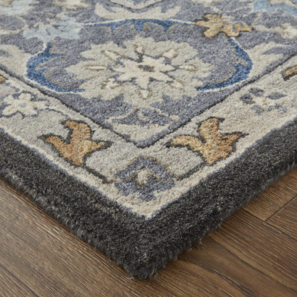 8' X 10' Taupe Blue And Ivory Wool Floral Tufted Handmade Stain Resistant Area Rug