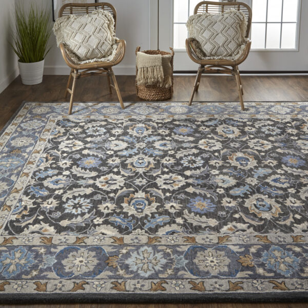 8' X 10' Taupe Blue And Ivory Wool Floral Tufted Handmade Stain Resistant Area Rug