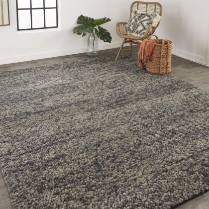 8' X 11' Gray Taupe And Black Wool Hand Woven Stain Resistant Area Rug