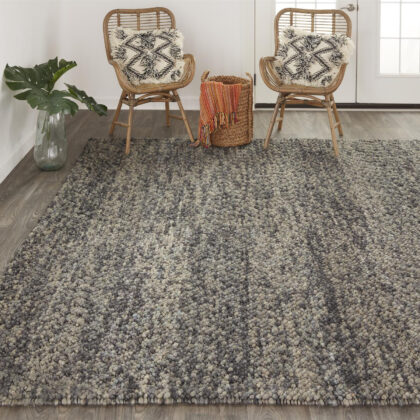 8' X 11' Gray Taupe And Black Wool Hand Woven Stain Resistant Area Rug