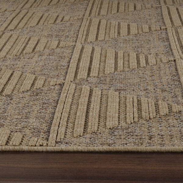 7' X 10' Beige and Brown Geometric Distressed Indoor Outdoor Area Rug