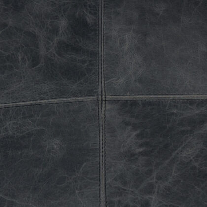 22" Black Distressed Leather Pouf Ottoman