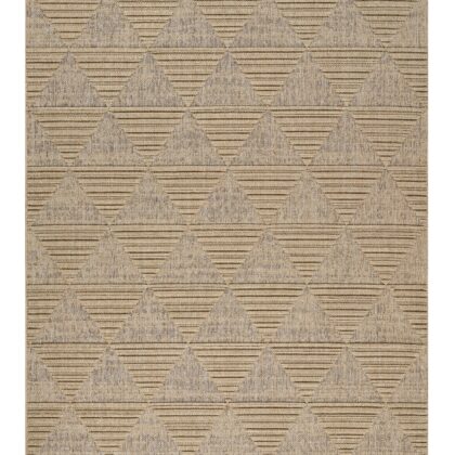 7' X 10' Beige and Brown Geometric Distressed Indoor Outdoor Area Rug