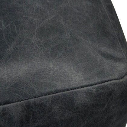 22" Black Distressed Leather Pouf Ottoman