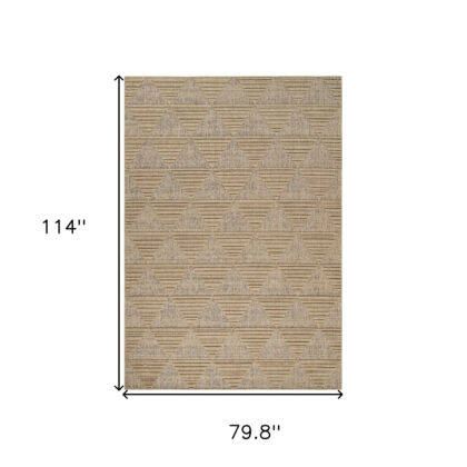 7' X 10' Beige and Brown Geometric Distressed Indoor Outdoor Area Rug