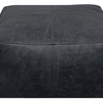 22" Black Distressed Leather Pouf Ottoman