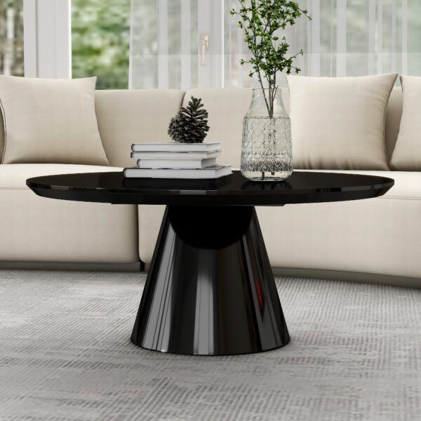 35" Black Wood Round Pedestal Coffee Table