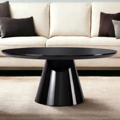35" Black Wood Round Pedestal Coffee Table