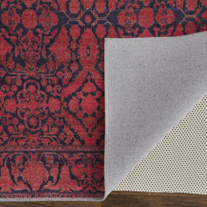 2' X 3' Red And Black Floral Power Loom Area Rug