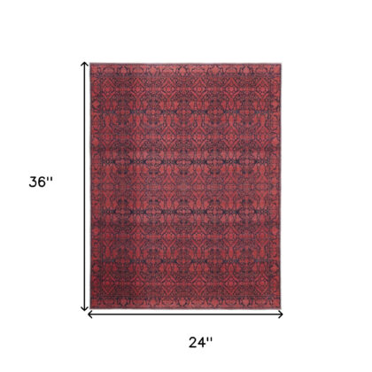 2' X 3' Red And Black Floral Power Loom Area Rug