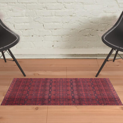 2' X 3' Red And Black Floral Power Loom Area Rug