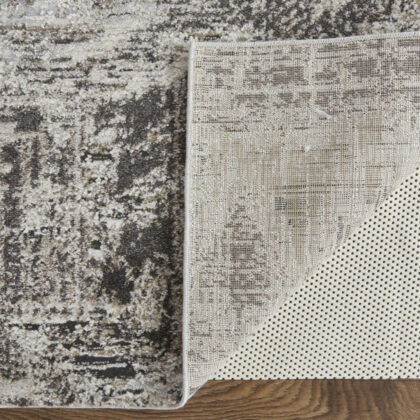10' X 14' Ivory Gray And Brown Abstract Power Loom Distressed Stain Resistant Area Rug