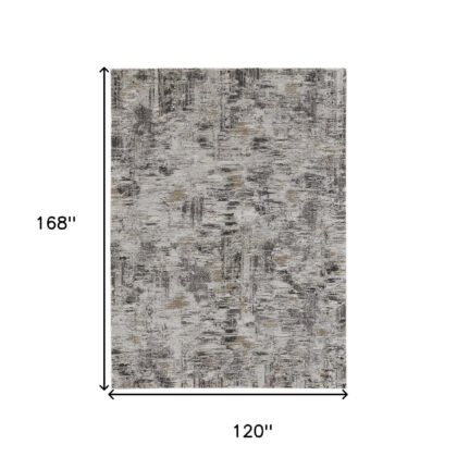10' X 14' Ivory Gray And Brown Abstract Power Loom Distressed Stain Resistant Area Rug
