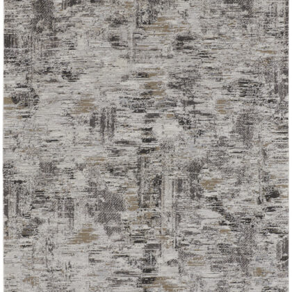 10' X 14' Ivory Gray And Brown Abstract Power Loom Distressed Stain Resistant Area Rug