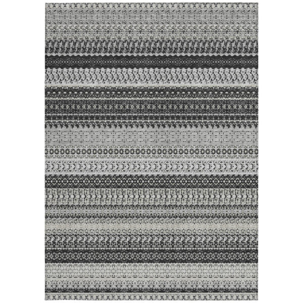 8' X 10' Black Striped Washable Indoor Outdoor Area Rug