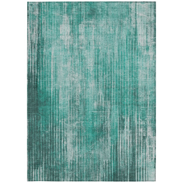 10' X 14' Teal Blue Aqua And Gray Striped Washable Indoor Outdoor Area Rug