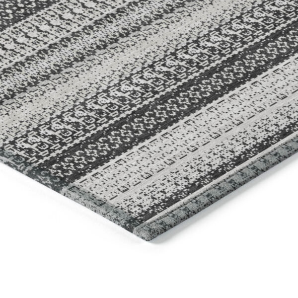 8' X 10' Black Striped Washable Indoor Outdoor Area Rug