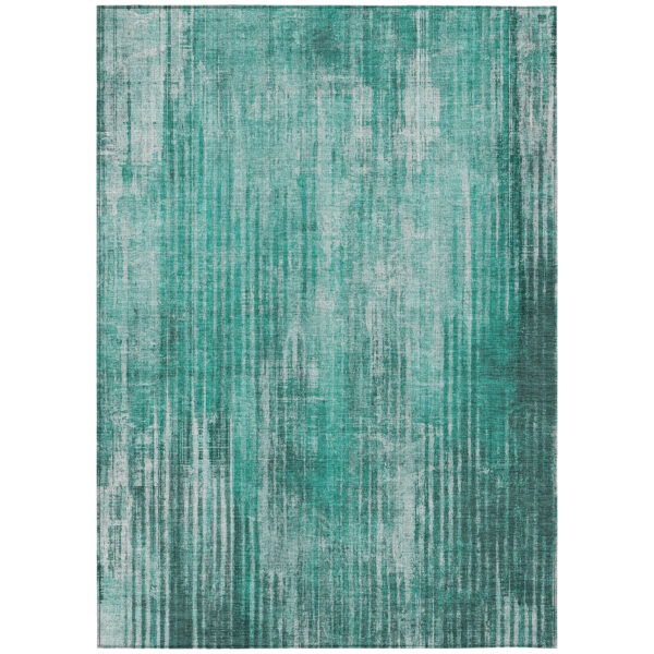 10' X 14' Teal Blue Aqua And Gray Striped Washable Indoor Outdoor Area Rug