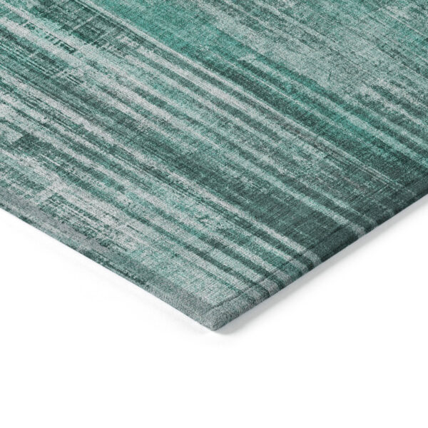 10' X 14' Teal Blue Aqua And Gray Striped Washable Indoor Outdoor Area Rug