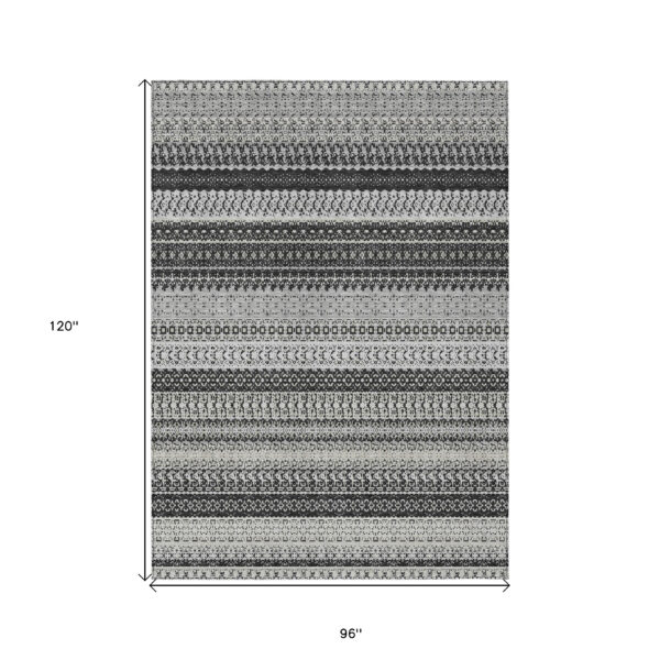 8' X 10' Black Striped Washable Indoor Outdoor Area Rug