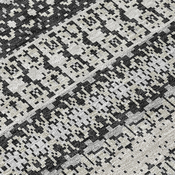 8' X 10' Black Striped Washable Indoor Outdoor Area Rug