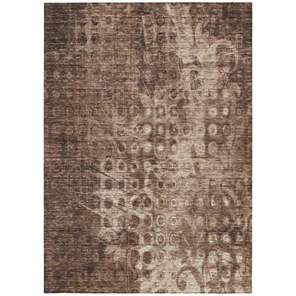 9' X 12' Chocolate Ikat Washable Indoor Outdoor Area Rug