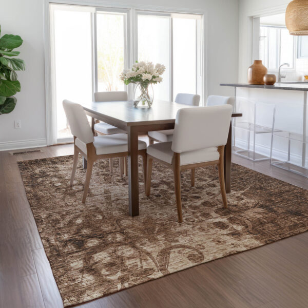 9' X 12' Chocolate Ikat Washable Indoor Outdoor Area Rug