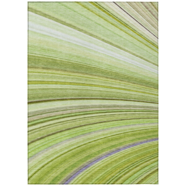 9' X 12' Artichoke Green And Olive Green Abstract Washable Indoor Outdoor Area Rug