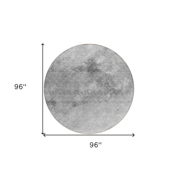 8' Silver Gray And Ivory Round Abstract Washable Indoor Outdoor Area Rug
