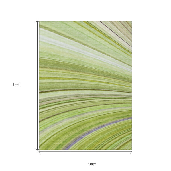 9' X 12' Artichoke Green And Olive Green Abstract Washable Indoor Outdoor Area Rug