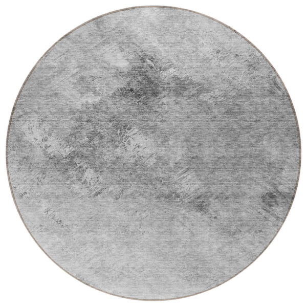 8' Silver Gray And Ivory Round Abstract Washable Indoor Outdoor Area Rug