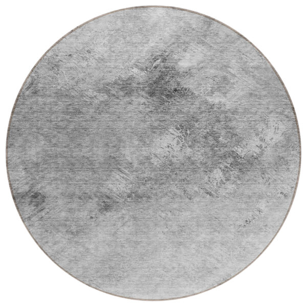 8' Silver Gray And Ivory Round Abstract Washable Indoor Outdoor Area Rug