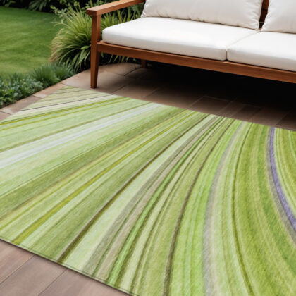 9' X 12' Artichoke Green And Olive Green Abstract Washable Indoor Outdoor Area Rug