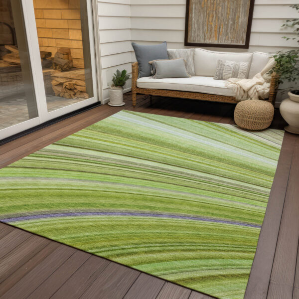 9' X 12' Artichoke Green And Olive Green Abstract Washable Indoor Outdoor Area Rug