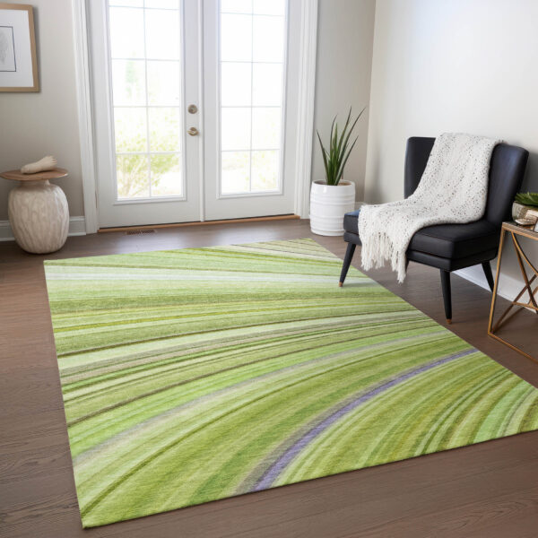 9' X 12' Artichoke Green And Olive Green Abstract Washable Indoor Outdoor Area Rug