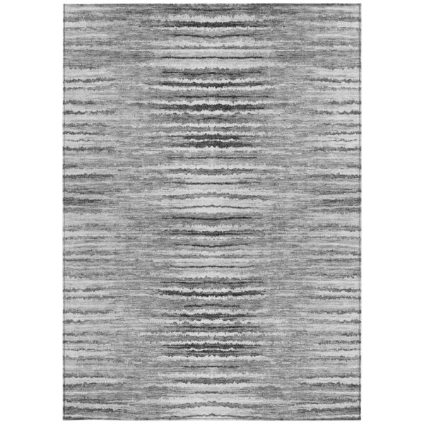 9' X 12' Silver Gray And Charcoal Striped Washable Indoor Outdoor Area Rug
