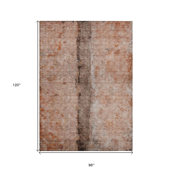 8' X 10' Orange Peach And Brown Abstract Washable Indoor Outdoor Area Rug