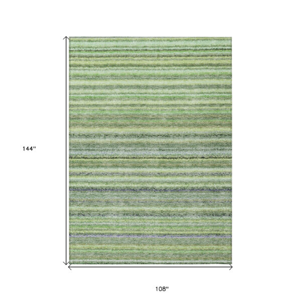 9' X 12' Artichoke Green And Olive Green Striped Washable Indoor Outdoor Area Rug