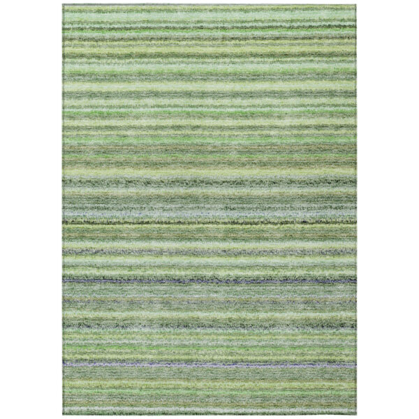 9' X 12' Artichoke Green And Olive Green Striped Washable Indoor Outdoor Area Rug