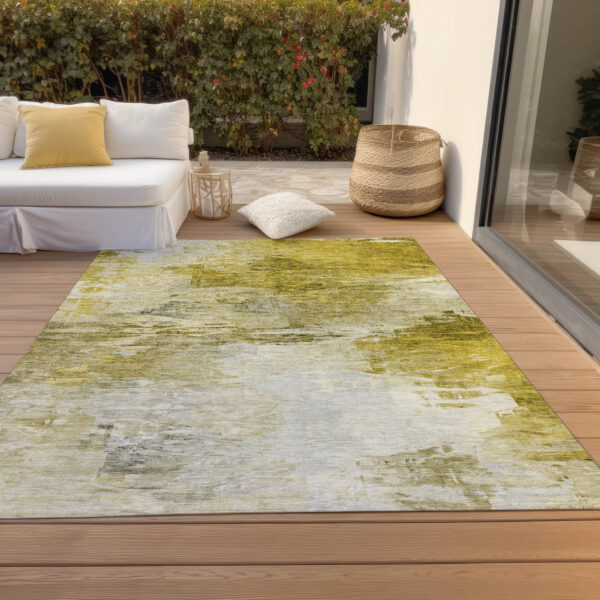 5' X 8' Gold Beige And Wheat Abstract Washable Indoor Outdoor Area Rug