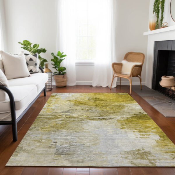 5' X 8' Gold Beige And Wheat Abstract Washable Indoor Outdoor Area Rug